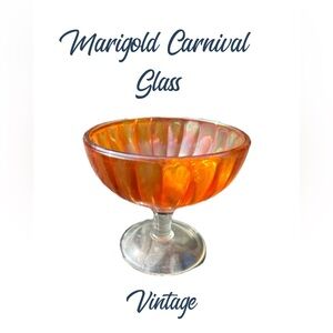 Vtg Marigold Carnival Glass Bright Iridescent Pedestal Ice Cream/Dessert Dish